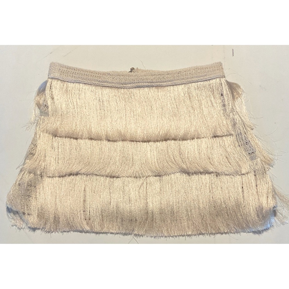 12th tribe Sunwoven Natural Fringe Mini Skirt Large Cream